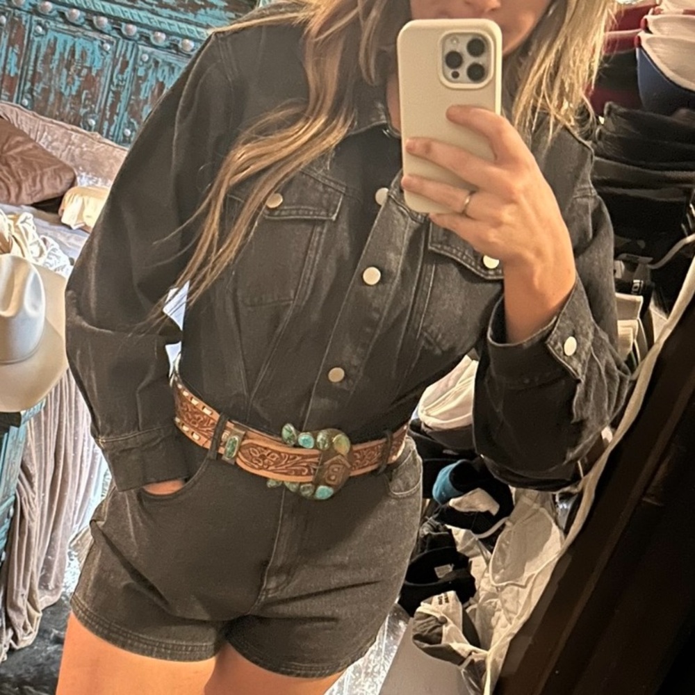Black denim romper
